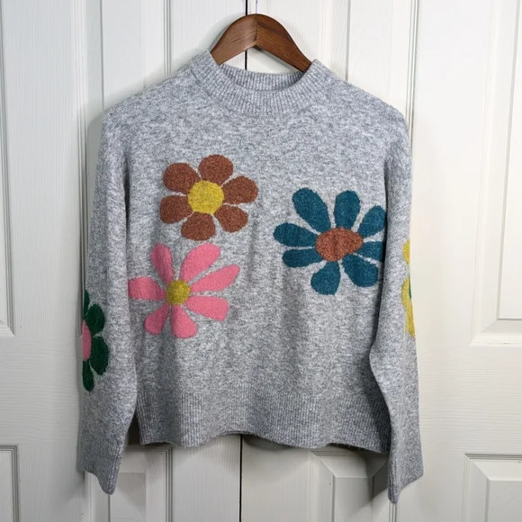 Natural Life Everyone’s Favorite Sweater XS Ash Flower Intarsia Daisy Whimsical - Picture 3 of 12